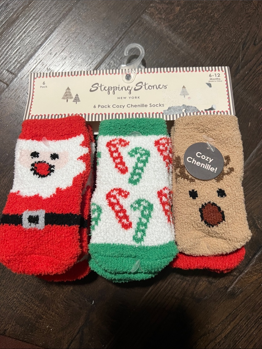Stepping Stones Cozy Chenille Kids Holiday Sock 3-Pack - Red, Green, Tan